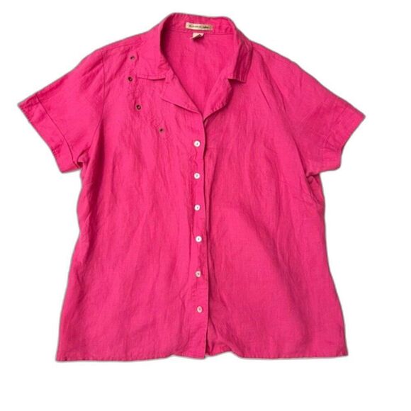 Ecologie Womens 100% Linen Short sleeve Embroidered Button Shirt Pink Size XL - Picture 1 of 3